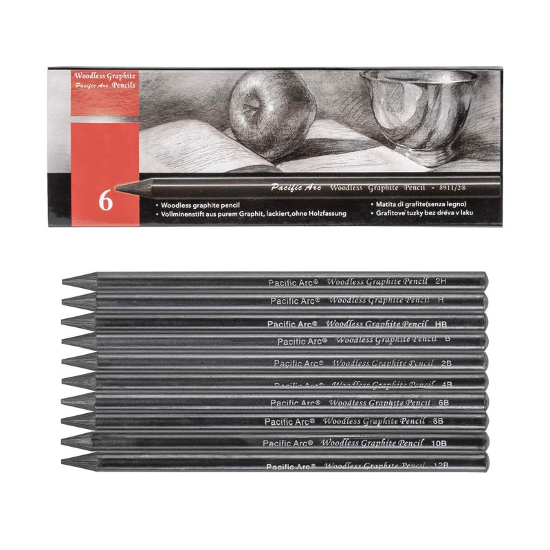 Pacific Arc Woodless Graphite Pencil 6 Pack Set, 12B, 10b, 8B, 6B, 4B, & 2B, for Sketching, Drawing, Coloring and Art - Image 1